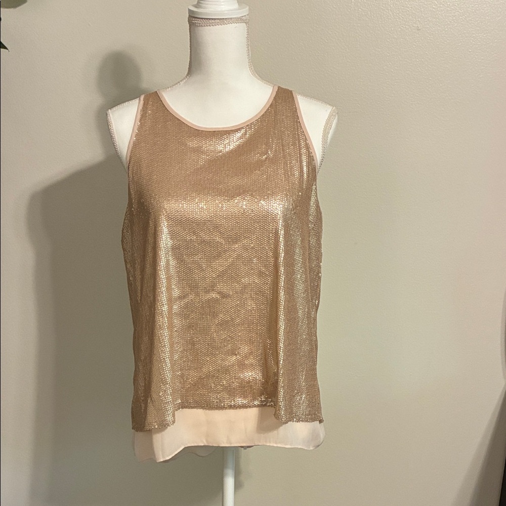 Jennifer Lopez Metallic Rose Gold Sequin Tank Top